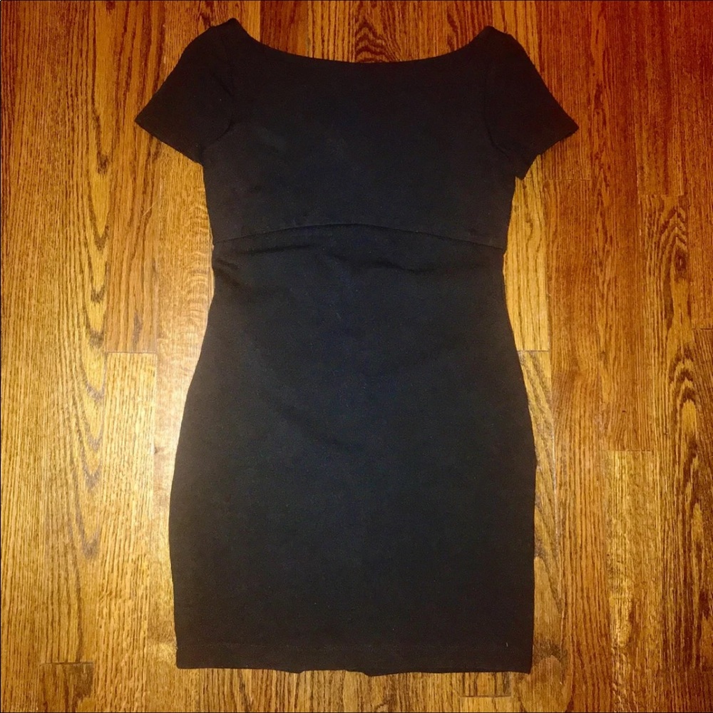 Black Boat Neck, Low Back Dress